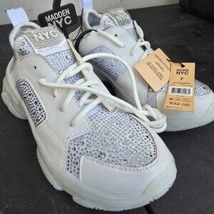 Steve Madden Madden NYC Rhinestone Athletic Sneaker Shoes White Women's 7